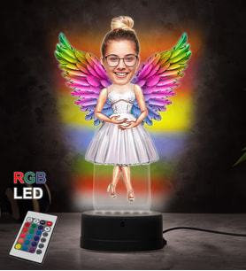 Doğum Günü Hediyesi,Sevgiliye Hediye, Kişiye Özel Fotoğraflı Melek Anne Karikatür 3D Led Lamba (RGB)