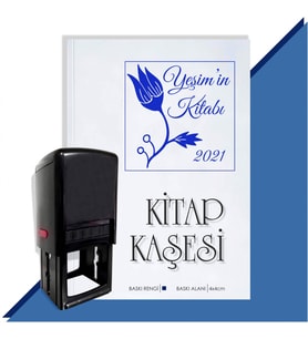 Kişiye Özel Çiçek Buketi 14 2021 Otomatik Kitap Kaşesi (Mavi)