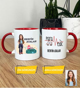 Kişiye Özel Karikatürlü Paramedik Hediye Kupa Bardak Kadın Paramediğe Tıp Bayramı Hediyesi (Kırmızı)