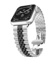 Ally Apple Watch 7-8 45mm 6-5-4 44mm Kayış Kordon Paslanmaz Çelik 3-2-1 42mm (Gümüş-Siyah)