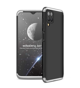 Samsung Galaxy A12 Kılıf 3 Parça Slim Sert Silikon Kapak AYS (Siyah-Gri)
