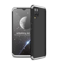 Samsung Galaxy A12 Kılıf 3 Parça Slim Sert Silikon Kapak AYS (Siyah-Gri)