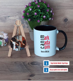 Arkadaşa Hediye Kupa Bardak Beyaz ve Fotoğraflı Ahşap Anahtarlık Hediye (Model 11)