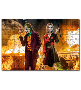 Cakapuzzle Joker ve Harley Quinn Alevler Arkaplan Puzzle Yapboz MDF (Ahşap) (1000 Parça)