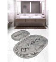 Dijital Baskılı Kaymaz Taban Yıkanabilir Oval 2'li Klozet Takımı Banyo Paspası NOKZ-HT-571 (Gri)