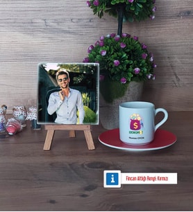 Ekonomist Fotoğraflı Dekoratif Taş, Ahşap Altlıklı Türk Kahvesi Fincanı Hediye (Model 3)