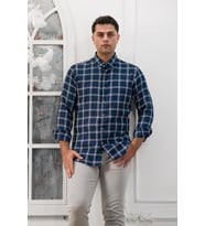 Advante Slimfit Ekoseli Yaka Düğmeli Mevsimlik Kumaş Erkek Gömlek (Lacivert)