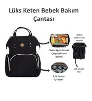 Lüx Metal Çerçeveli Keten Bebek Bakım Çantası (Siyah)
