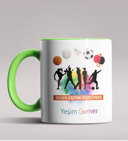 Kişiye Özel Beden Eğitimi Öğretmeni Tasarımlı Siyah Renk Kupa 4 (Yeşil)
