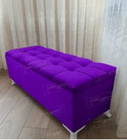 Çizgi Kapitoneli Sandıklı Puf 90 cm Beyaz Ayak (Lila)