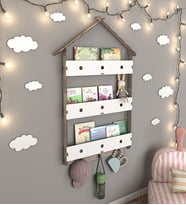 Mingitav Maison Çatılı Askılı Ahşap Eğitici Montessori Çocuk Odası Kitaplık (Meşe)