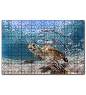 Cakapuzzle Sevimli Caretta ve Ton Balıkları  Puzzle Yapboz MDF (Ahşap) (255 Parça)