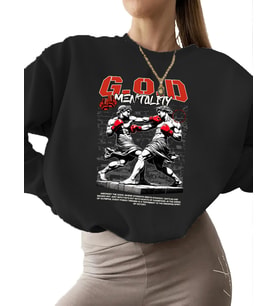 kalın kadın Sweatshirt Bej Boks grafik Baskılı unisex 3 iplik şardonlu bisiklet yaka erkek (Siyah)