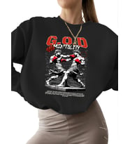 kalın kadın Sweatshirt Bej Boks grafik Baskılı unisex 3 iplik şardonlu bisiklet yaka erkek (Siyah)