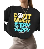erkek Sweatshirt unisex Merak etme Baskılı bisiklet yaka 3 iplik şardonlu kadın Bej Sweatshirt kalın (Siyah)