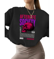 erkek Sweatshirt Bej bisiklet yaka kalın Sweatshirt Öbür dünya topluluğu tişörtü Baskılı 3 iplik (Siyah)