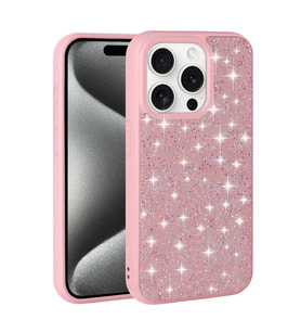 Vendas Apple iPhone 15 Pro Kılıf Parlak Taşlı Tasarım Zore Pırlanta Kapak (Pembe)