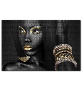 Cakapuzzle Siyahi Kadının Altın Rengi Aksesuar Makyajı Puzzle Yapboz MDF (Ahşap) (500 Parça)
