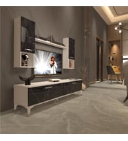 Decoraktiv Eko 5DA Mdf Std Silver Tv Ünitesi Tv Sehpası - Parlak Beyaz (Beyaz - Siyah Mermer)