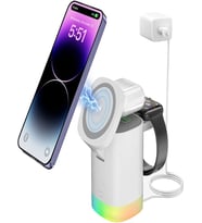 Kablosuz RGB Şarj İstasyonu, 15W Manyetik 3'ü 1 Arada Hızlı Kablosuz Şarj Cihazı (Beyaz)