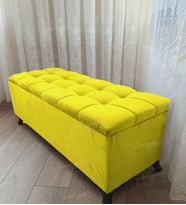 Çizgi Kapitoneli Sandıklı Puf 110 cm Siyah Ayak (Sarı)