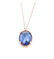 925 Ayar Gümüş Oval Safir Taşlı Kolye (Rose)