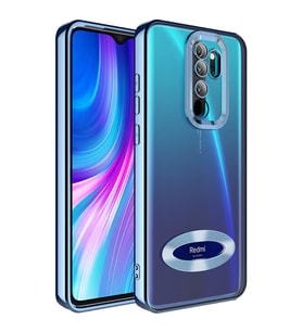 Xiaomi Redmi Note 8 Pro Kılıf Case, Logo Showing Serisi, Şeffaf, Kamera Korumalı, Logo Gösteren Renkli Çizgi Tasarım (Royal Mavi)