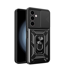 Vendas Samsung Galaxy A24 Kılıf Magnetik Standlı Kamera Korumalı Zore Sürgülü Vega Kapak (Siyah)