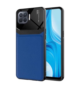 Oppo Reno 4 Lite Kılıf ?Zore Emiks Deri Görünümlü Kılıf (Lacivert)