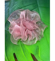 TÜL KABARTMA ÇİÇEK DİKİŞ GİYİM SAÇ ABİYE AKSESUARI 22 CM (Pembe)