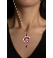 925 Ayar Gümüş Fuşya Renkli Spiral Snail Tasarım Kolye (Rose)