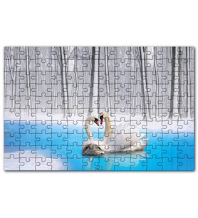 Cakapuzzle Karlı ve Buzlu Göldeki Romantik Kuğu Çifti Puzzle Yapboz MDF (Ahşap) (1000 Parça)