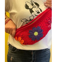 EL ÖRGÜSÜ TASARIM ÇİÇEKLİ FREEBAG ÇAPRAZ ÇANTA SPOR ÇANTA (Kırmızı)