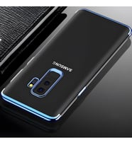 Galaxy A6 Plus 2018 Kılıf Dört Köşeli Lazer Silikon Kılıf (Mavi)