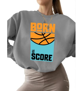 Bej Sweatshirt unisex bisiklet yaka Sweatshirt 3 iplik şardonlu Gol atmak i·çin doğmuş Baskılı (Gri)