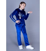Toontoy Kız Çocuk Kapüşonlu Kadife Takım (Saks)