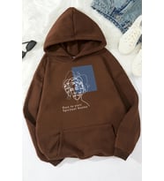 Unisex Minimal line drawing Baskılı Sweatshirt (Kahverengi)