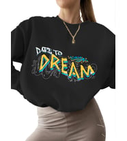 unisex bisiklet yaka 3 iplik şardonlu kalın kadın Sweatshirt Sweatshirt Sevgili tu rüya Baskılı Bej (Siyah)