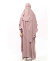 Sultanbaş Nikaplı Çarşaf Cilbab Khimar Abaya Kolu Lastikli Hakim Yaka Peçeli Ferace Medine İpek (Gül Kurusu)