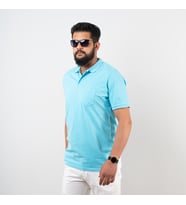 Polo Yaka Cepli Erkek T-Shirt (Turkuaz)