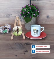 Evin Prensi Türk Kahvesi Fincanı Ahşap Altlıklı ve Fotoğraflı Ahşap Anahtarlık Hediye (Model 8)