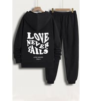 Unisex Love Never Fails Baskılı Eşofman Takımı (Siyah)
