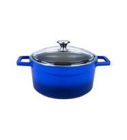 Lava Döküm Yuvarlak Tencere Cam kapaklı. Glaze Çap(Ø)24cm. (Mavi)