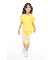 Toontoy Kız Çocuk Batik Desen Have Fun Yazı Baskılı Kaprili Takım (Koyu Sarı)