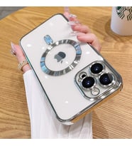 Uyumlu Model Apple iPhone 13 Pro Kılıf Magsafe Kamera Lensli Korumalı Şeffaf Silikon Kapak (Gümüş)