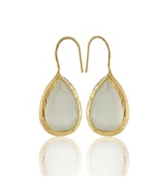 Kadir Jewellery 22 Ayar Altın Kaplama Damla Taşlı Küpe -El İşçiliği Ve Hipoalerjenik Küpe (Beyaz)