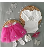 : FURYA KİDS Papatyalı Tütü Kız Bebek Elbisesi Yeni Doğan Mevlütlük Papatyalı Kız Bebek Doğum Günü Hediyesi (Fuşya)