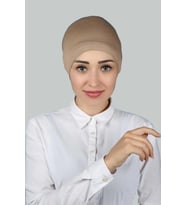 Hazır Pratik Geçmeli Lastikli Tesettür Bone (Koyu Bej)