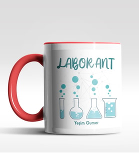 Kişiye Özel Laborant 3 Tasarımlı Siyah Kupa (Kırmızı-Beyaz)