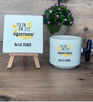 Yılın En İyi Öğretmeni Hediye Seti Kupa Bardak T Kulplu ve Dekoratif Taş Öğretmenler Günü Hediyesi (Model 2)